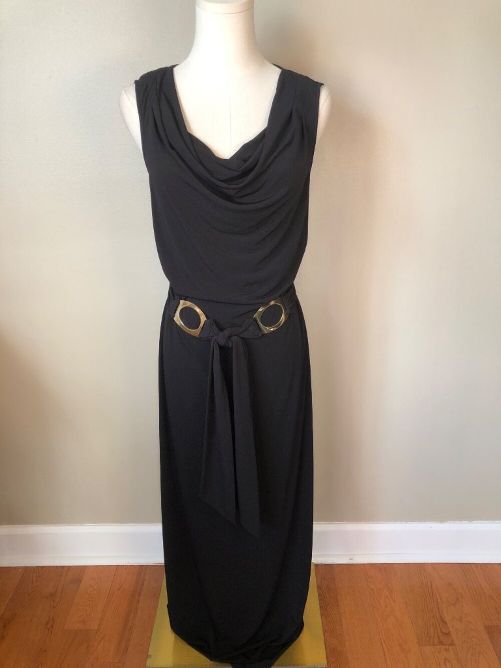 NWT Calvin Klein Sleeveless Black Maxi Dress Size M Modern Minimalist Elegance